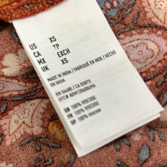 American Eagle Rust Orange Floral Print Boho Ruffle Blouse Size XS - Picture 10 of 12